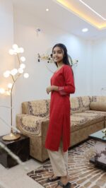 Meena Bazaar Women's Cotton Straight Solid Kurta