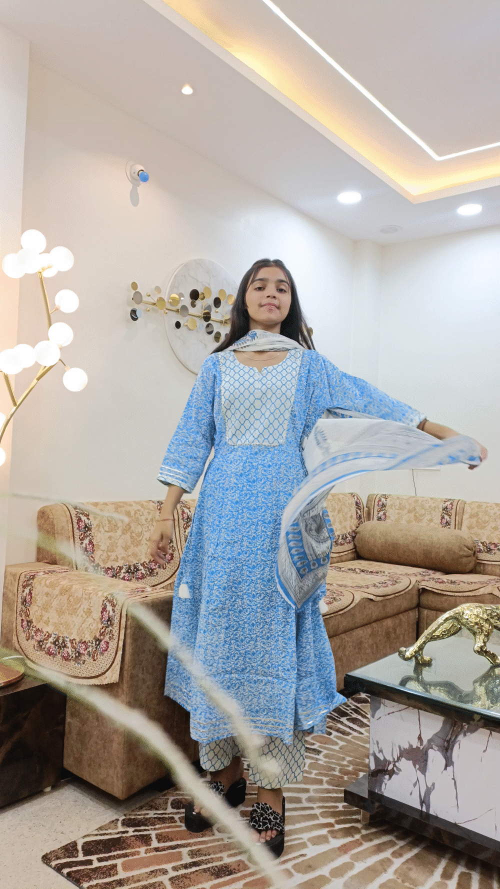 Kali Cotton Frock Palazzo and Dupatta Set