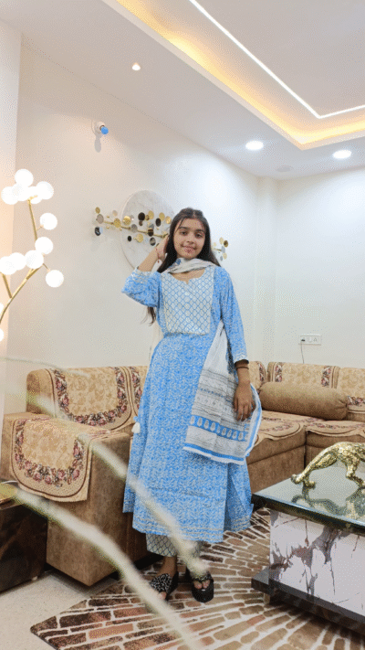 Kali Cotton Frock Palazzo and Dupatta Set
