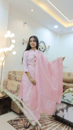 Dola Silk Broached Line Kurti With Afghani Pant & Fancy Dupatta Set