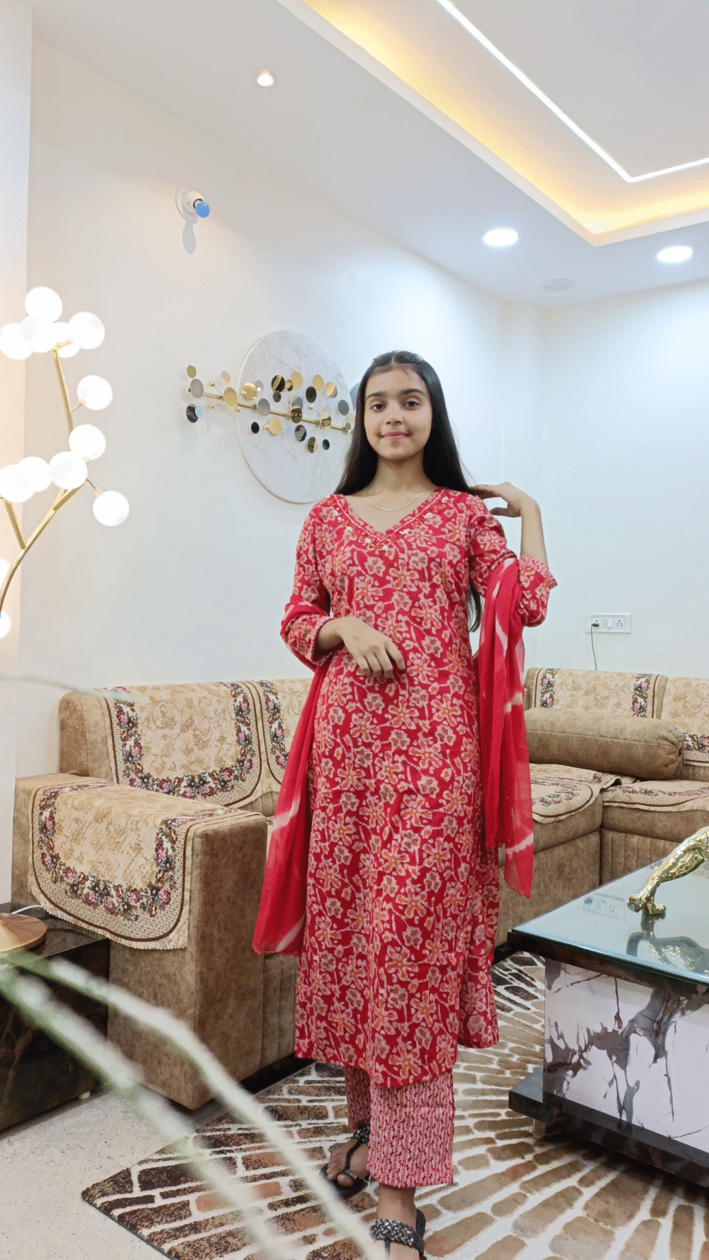 Womens Capsule Printed Mirror Work Kurta Trouser Set with Dupatta