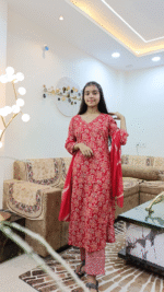 Womens Capsule Printed Mirror Work Kurta Trouser Set with Dupatta