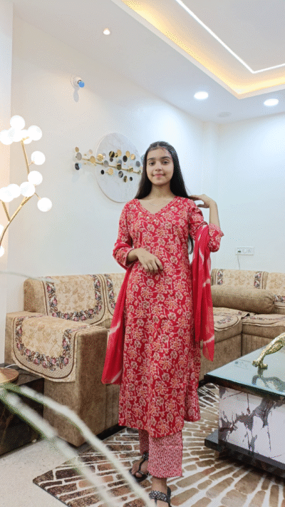 Womens Capsule Printed Mirror Work Kurta Trouser Set with Dupatta