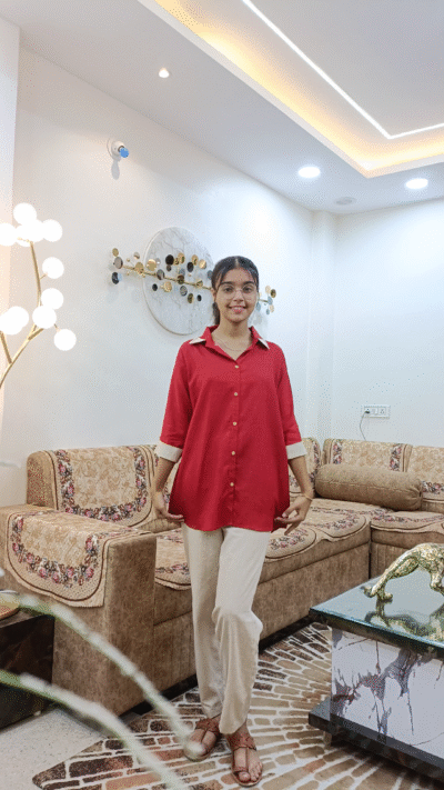 Solid Short Linen Straight Kurti | Tunic Tops for Women | With Pant