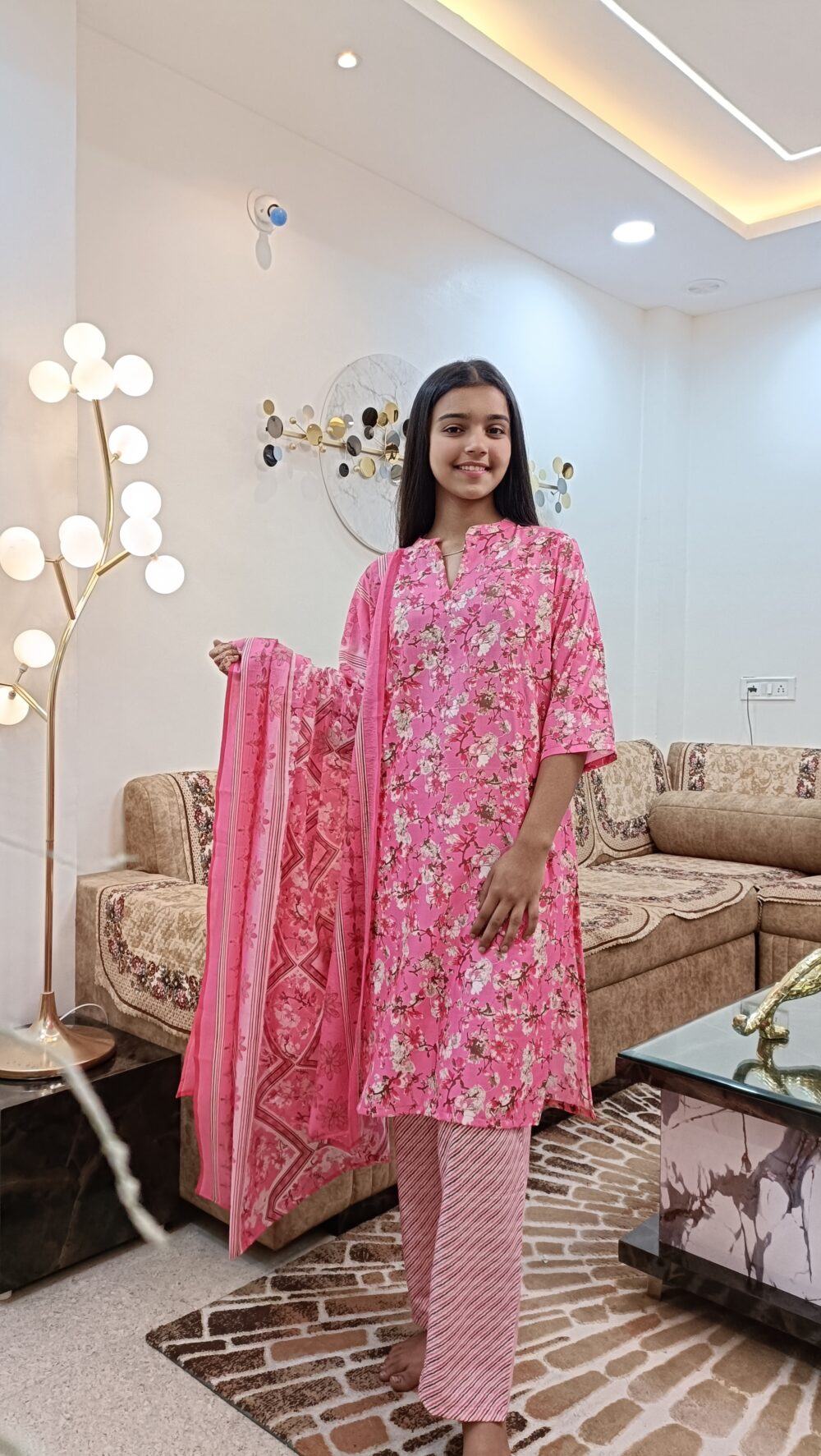 Women Viscose Rayon Cotton Flower Printed Kurta Pant Dupatta Set