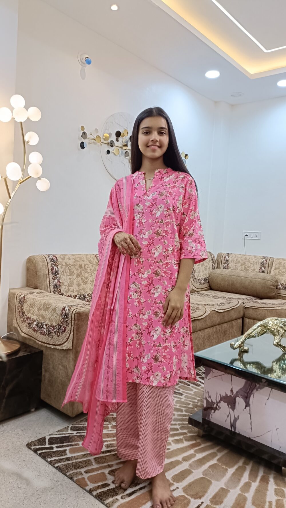 Women Viscose Rayon Cotton Flower Printed Kurta Pant Dupatta Set