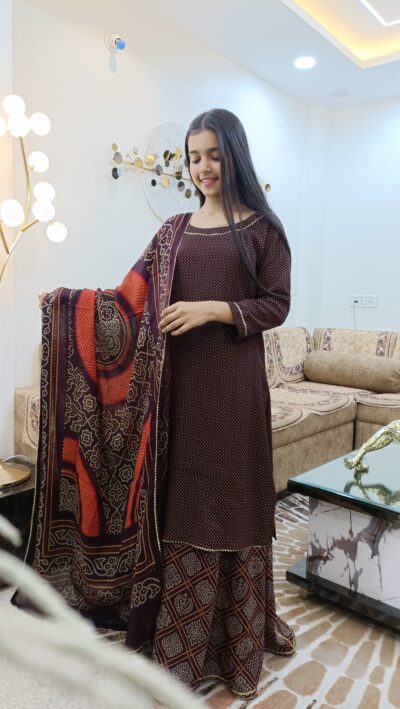 Cotton Stylish Rayon Kurta, Sharara and Dupatta Set