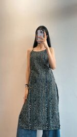 Women's Bandhani Printed Cotton Sleeveless A-line Kurta