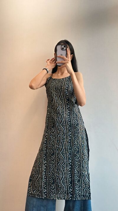Women's Bandhani Printed Cotton Sleeveless A-line Kurta