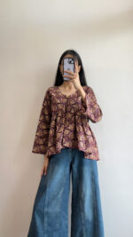Floral Printed V Neck Full Sleeve Pure Cotton Top